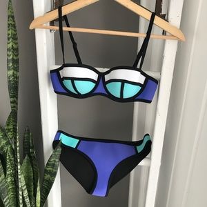 TRIANGL Swim Bikini Set (Blue Teal White)